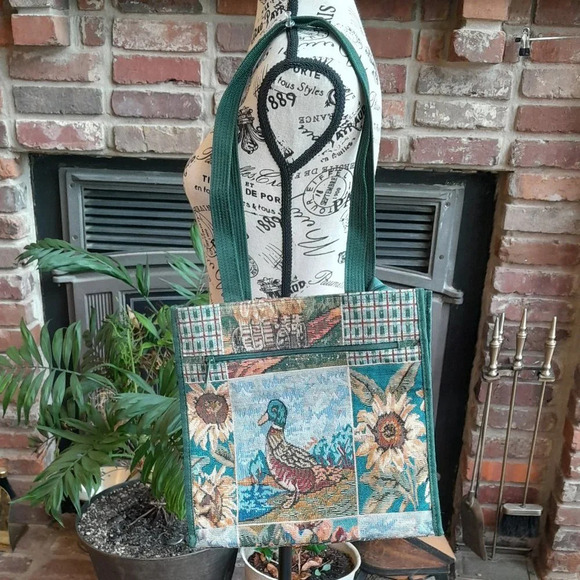 Mallard & Sunflowers Needlepoint Tote - Picture 1 of 6